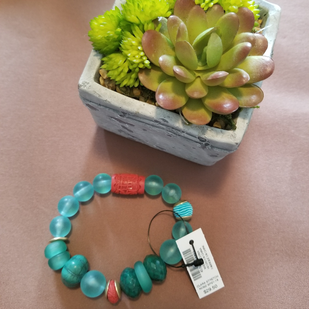 CHICOS TURQUOISE STRETCH BLUE BRACELET NWT MOTHERS